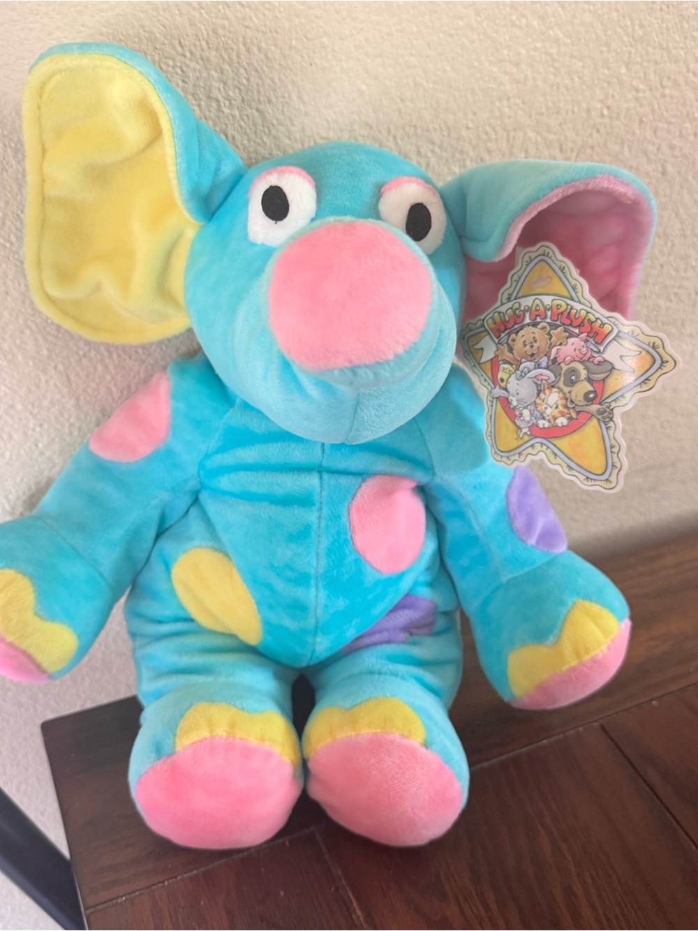 Vintage 1999 Commonwealth Hug A Plush Stuffed Elephant With Tag Blue Pink Purple